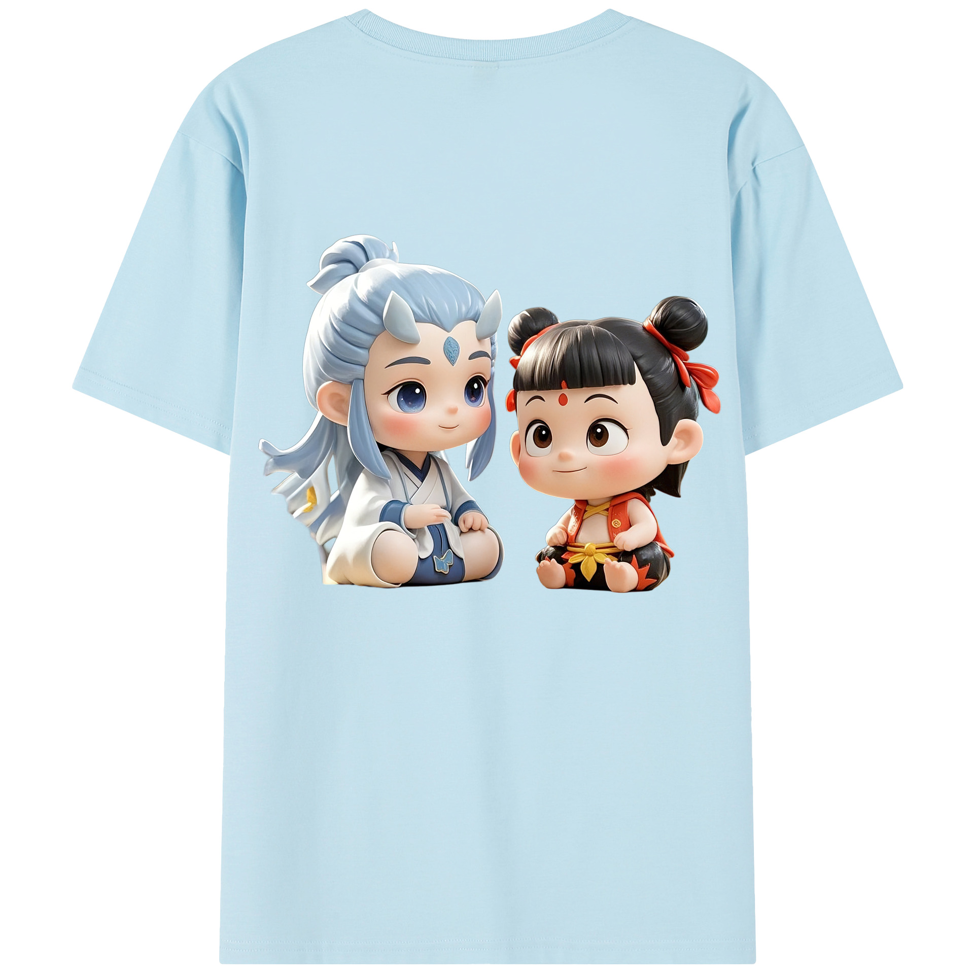 （画像用） Ne Zha 2 ナタ 魔童の大暴れ 綿100％半袖Tシャツ（背面プリント）